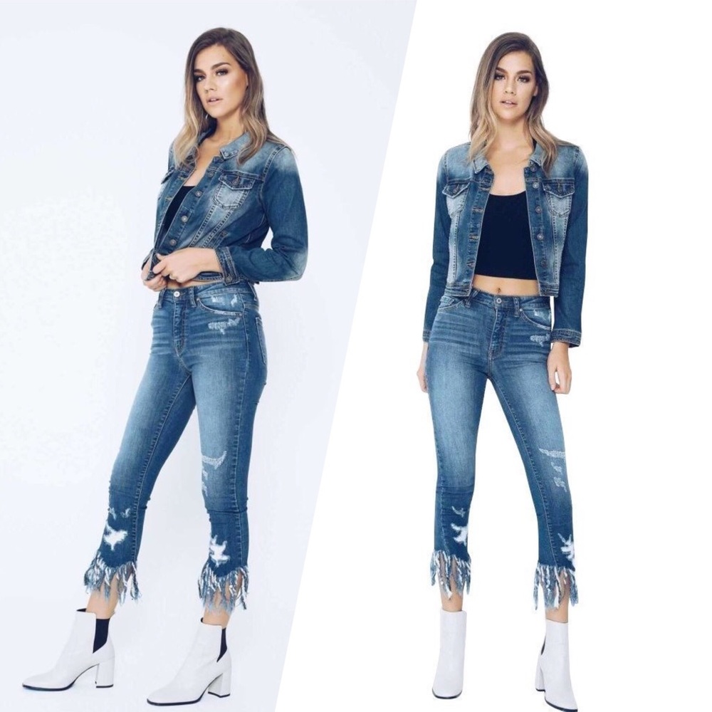 $ FIRM 🌷High Rise Distressed Jeans Frayed Hem - Picture 4 of 5